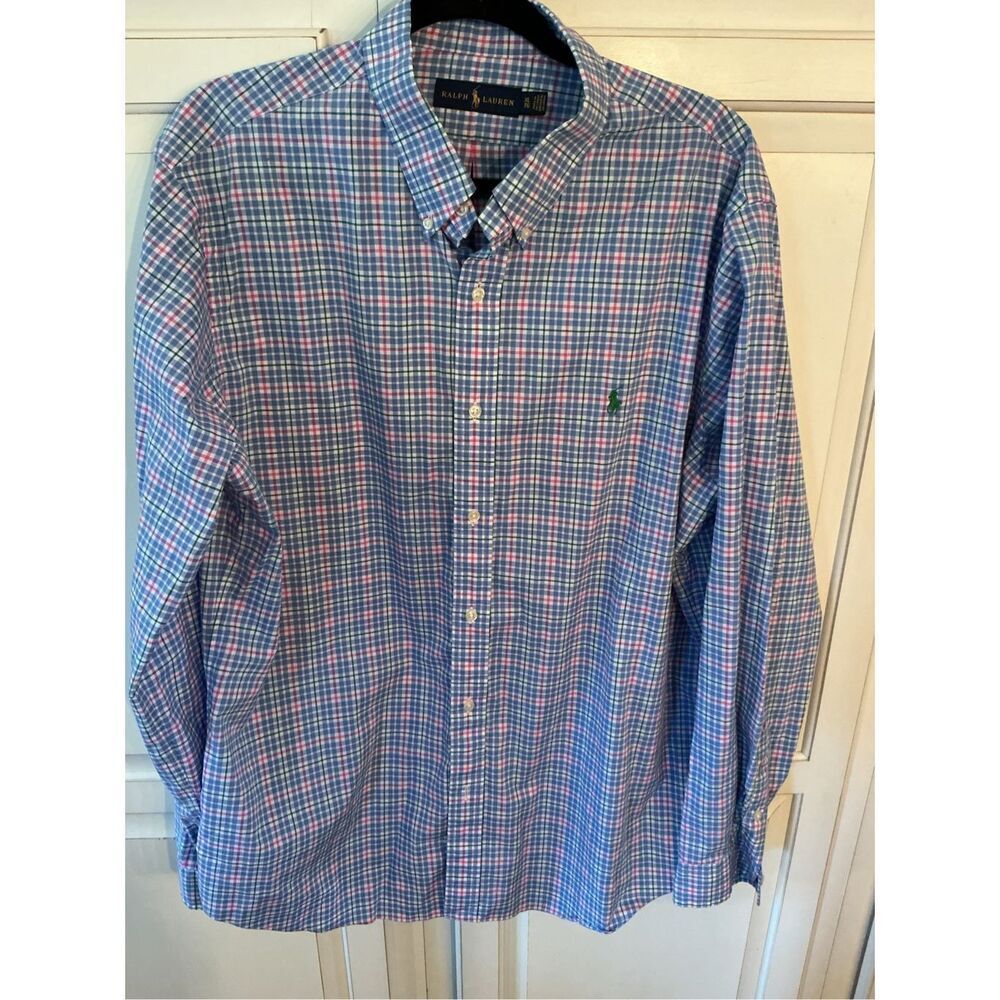 Ralph Lauren Mens Gingham Button Down Shirt Oxford Classic Sz XL
